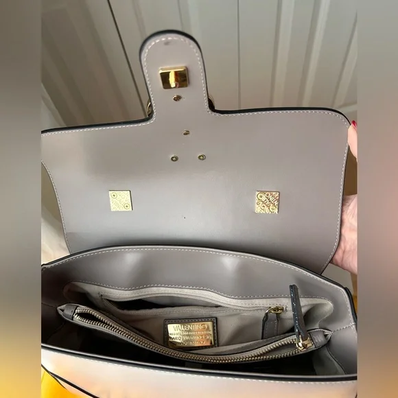 Valentino V Leather Satchel Handbag Purse Beige/Taupe Gaelle by Mario Valentino - Picture 10 of 11